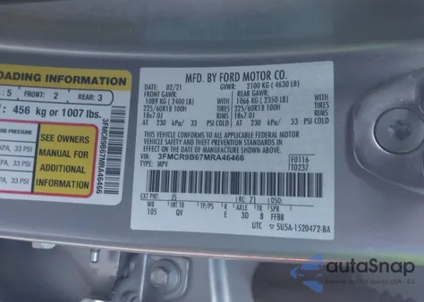 2021 Ford Bronco Sport Big Bend из США, поврежденный, VIN 3FMCR9B67MRA46466